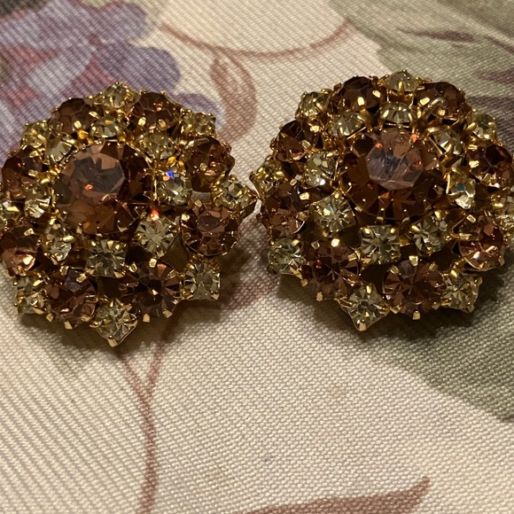 Jewelry - AMBER CRYSTAL AND CLEAR CRYSTAL CLIP EARRINGS